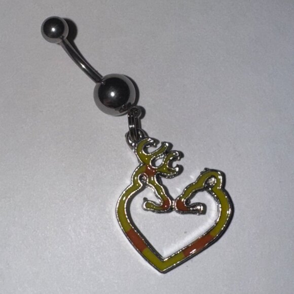 Yellow and Orange Buck and Doe Browning Dangle Belly Ring - Picture 2 of 5